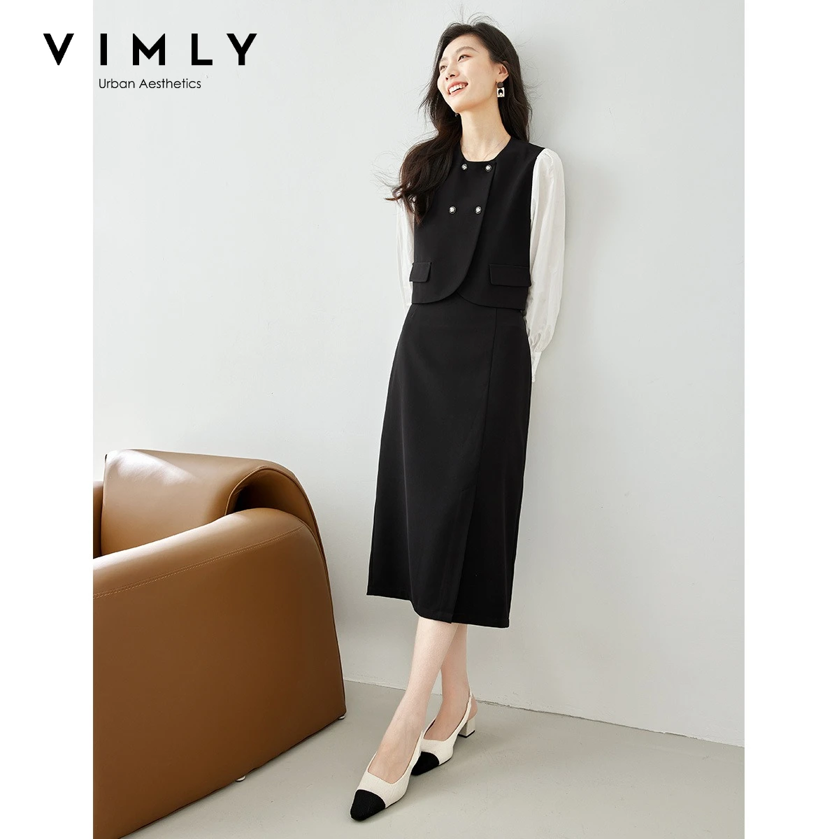 

VIMLY Women Elegant Skirt Sets Ladies 2 Piece Outfits 2026 Spring Autumn 2 in 1 Crop Jackets Midi Skirts Female Clothing M2535
