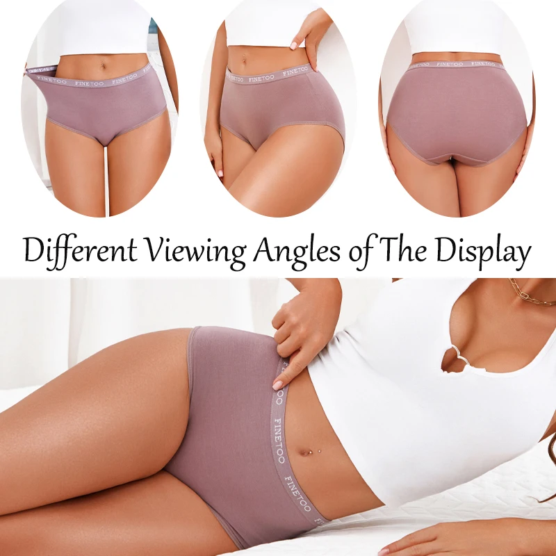 FINETOO 4 قطعة سراويل النساء القطن سلس عالية الارتفاع حجم كبير الملابس الداخلية الإناث لينة تنفس ملخصات بلون ملابس داخلية مريحة #4