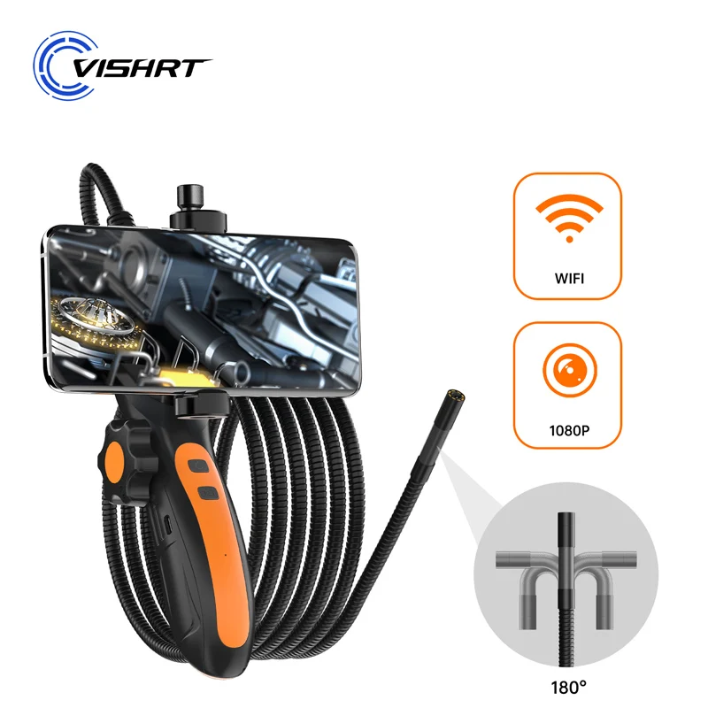 180° Steering WiFi Endoscope Camera for iPhone Android HD1080P Waterproof Hand-held 360 Degree Steer Inspection Borescope Camera