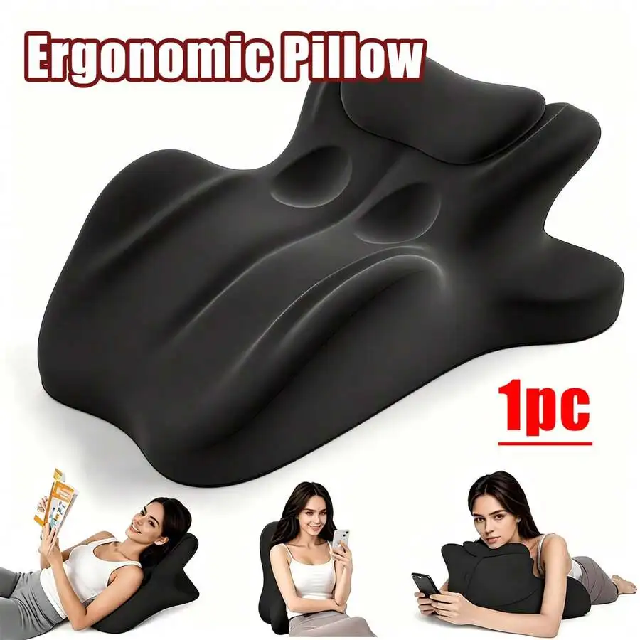 1PC Multi-Functional Ergonomic Pillow, Wavy Contoured Bed Pillow With Zipper Removable Cover, Medium-Firm Support For Side & Sto