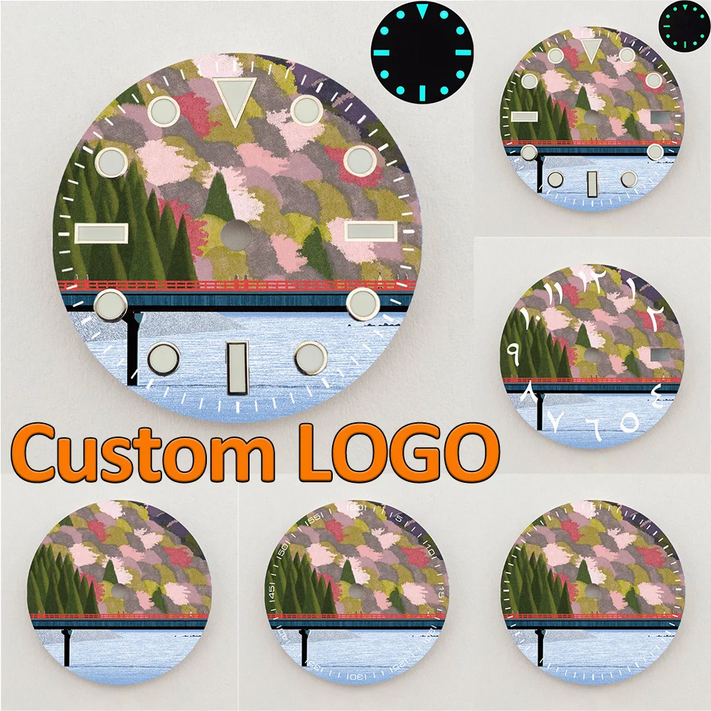 28.5mm NH35 Dial Mountain Lake Bridge Scenic Dial Luminous Dial NH36 Dial Watch Accessories Fits NH35/NH36 Movement Custom LOGO