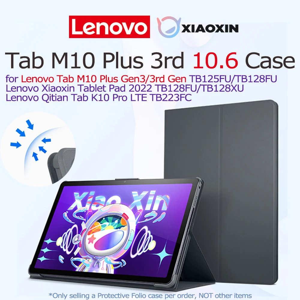 Lenovo Folio Case 10.6’’ PU Material Grey for Lenovo Xiaoxin Tablet Pad 2022 10.6-inch  TB128FU Business Tab K10 Pro LTE