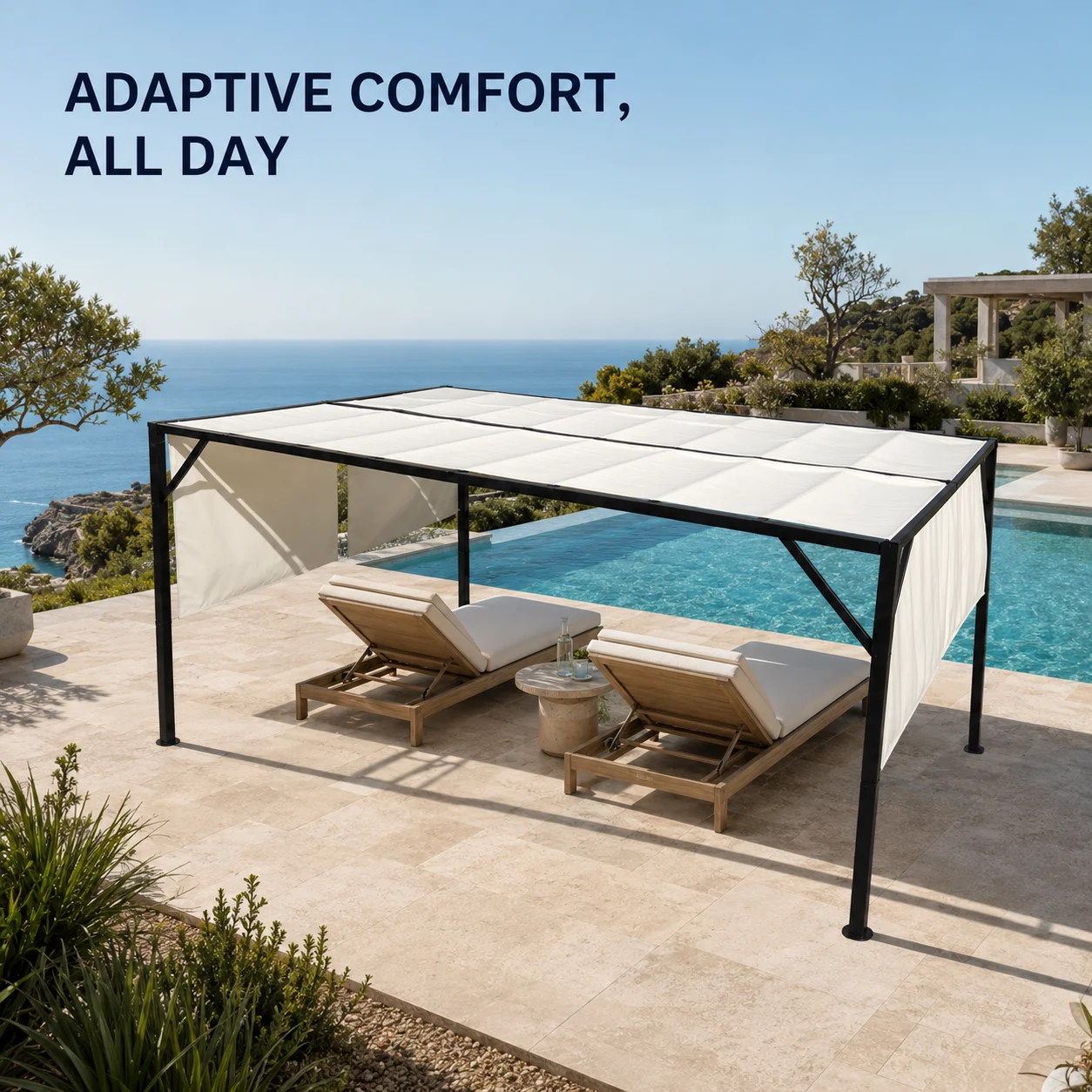 #Heavy Duty 3x4m Retractable Pergola 60x60mm Iron Pole Waterproof Sliding Canopy for Villa Patio Resort Hospitality Project
