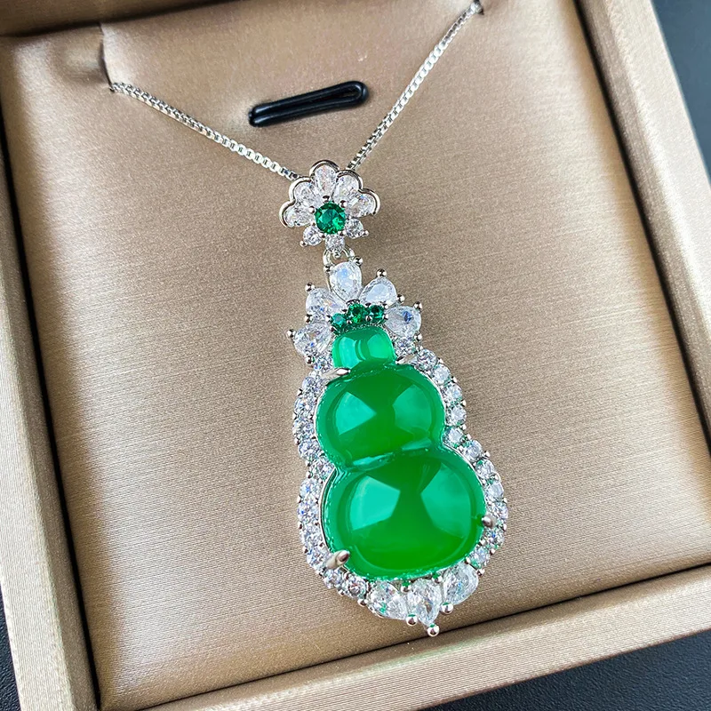 Jewelry Inlaid Green Chalcedony Gourd Necklace Jade Women'S Pendant