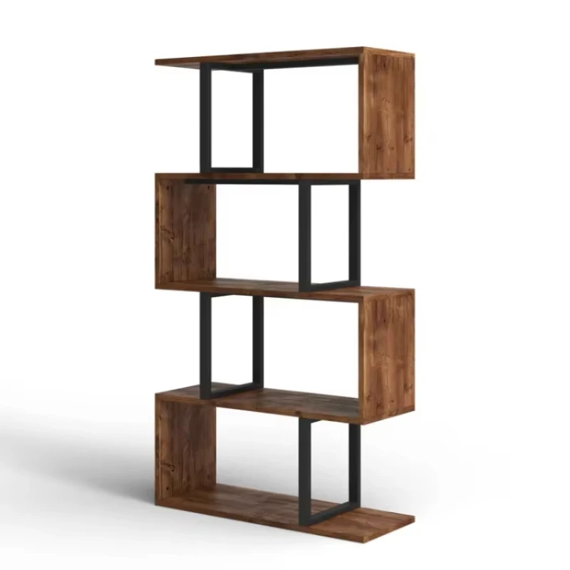 

Manufacture Wooden Furniture Oak Wood Antique Mid Modern Luxury Book Shelf Racks Geometric Floor Bookshelf Bookcase