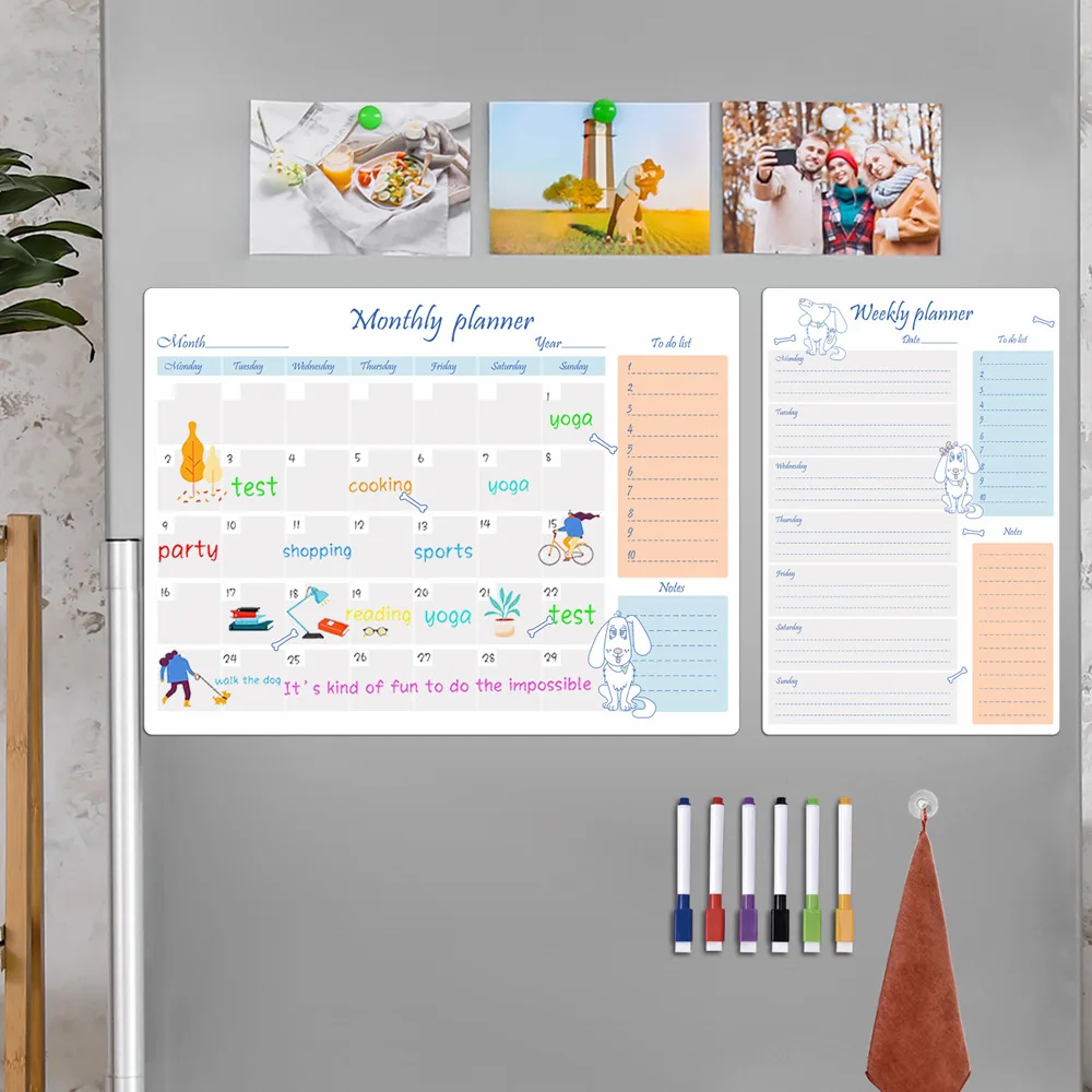 Erasable magnetic refrigerator stickers removable weekly and monthly planner note-taking message board schedule PVC whiteboard s