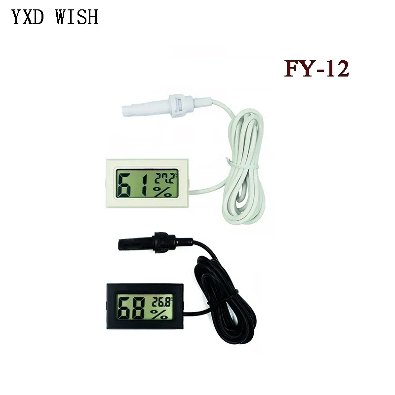 FY-12 미니 LCD 디지털 온도계 습도계 게이지 테스터, 프로브 인큐베이터 수족관 온도 습도계, 프로브 포함, 10 개