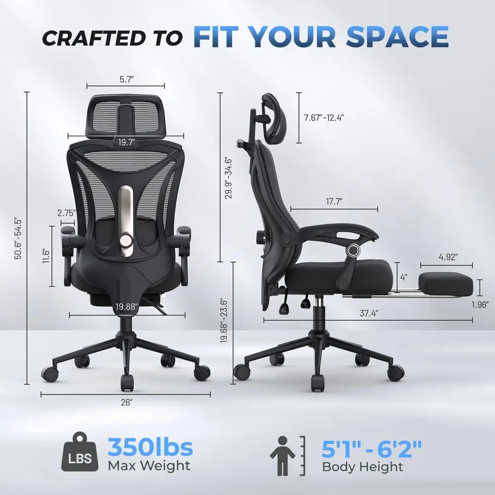

Office Chair with Footrest Adjustable Lumbar Support amp Headrest, 90160 Reclining Mesh Back Computer Chair Home Office Gaming,