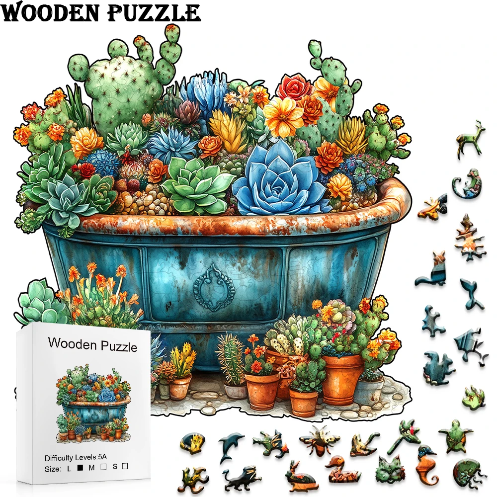 

Colorful succulent wooden puzzle featuring irregular animal shapes - a challenging magic puzzle, perfect intelligence toy, and e