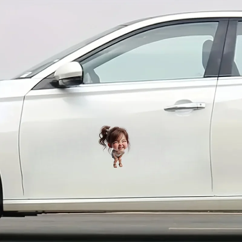 1PC Cute Grinning Little Girl Vinyl Sticker, Glossy Self-Adhesive Decal for Car Laptop Cup Wall DIY Decor