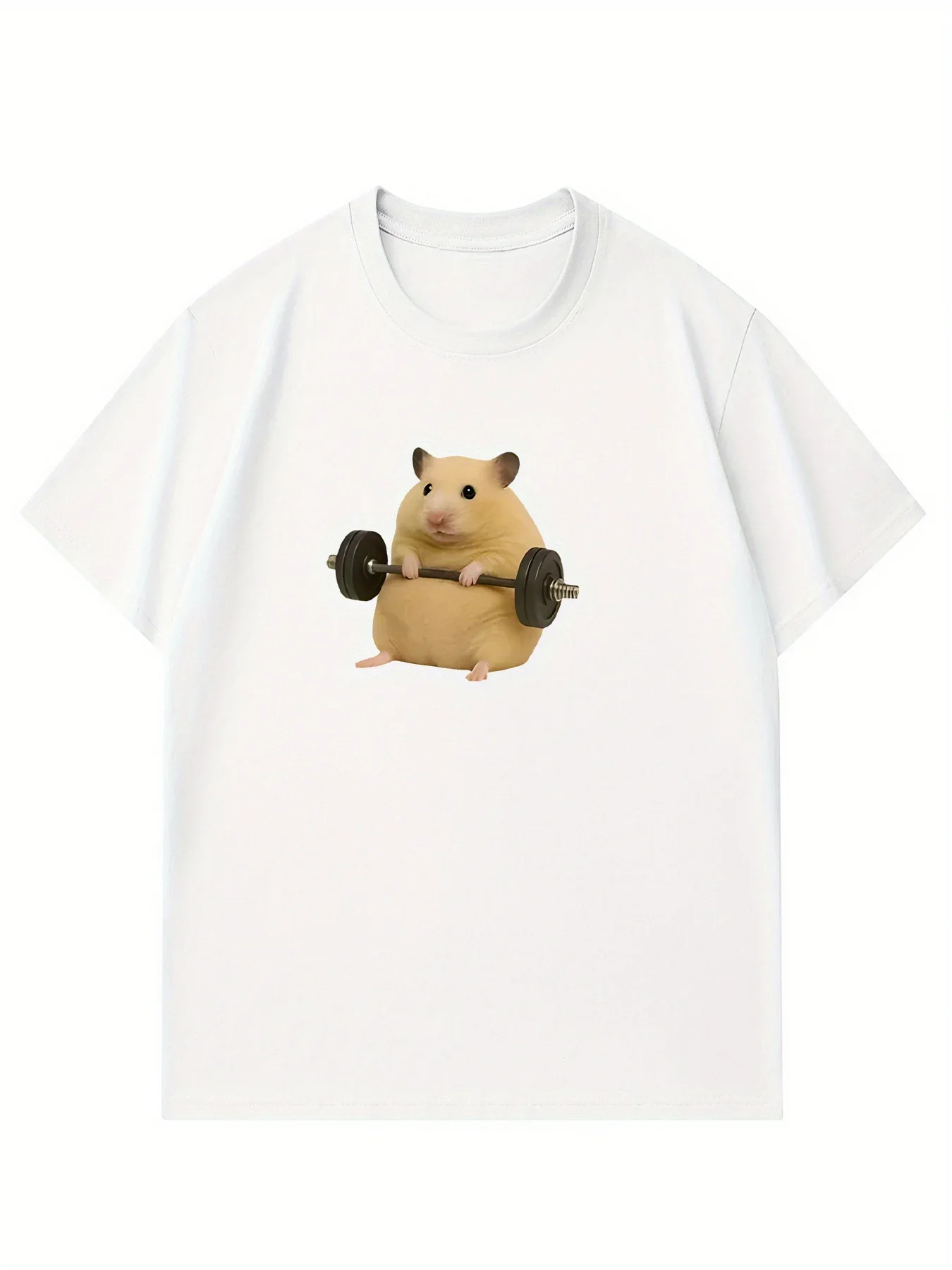 Women's Light Green Hamster Lifting Weights Graphic Harajuku Short Sleeve Casual T-shirt Clothing Street Aesthetic Clothes