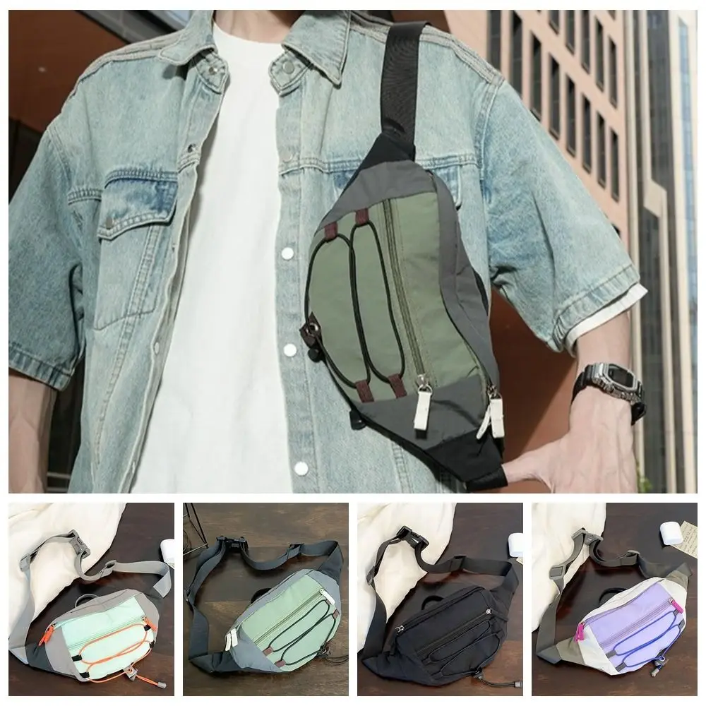 

Simple Patchwork Contrast Color Men Chest Bag Y2k Aesthetic Outdoor Waist Bag Nylon Crossbody Bag Sports Walking Bag Riding