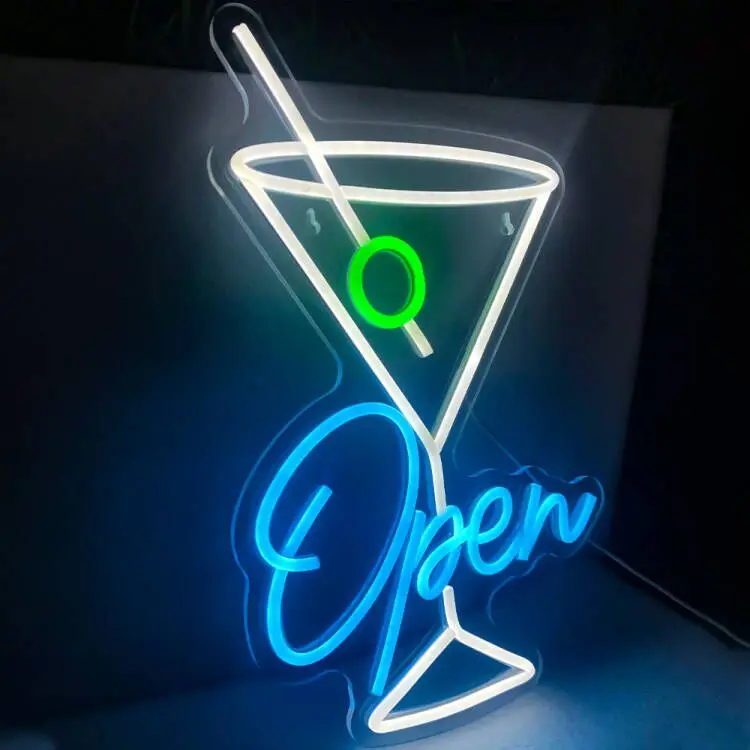 Cocktail Open Neon Sign para Wall Decor, Luzes LED, Decoração do Quarto, Bar Lamp, Club Party, Home Bars, Loja de Negócios, Lâmpada de Parede Regulável