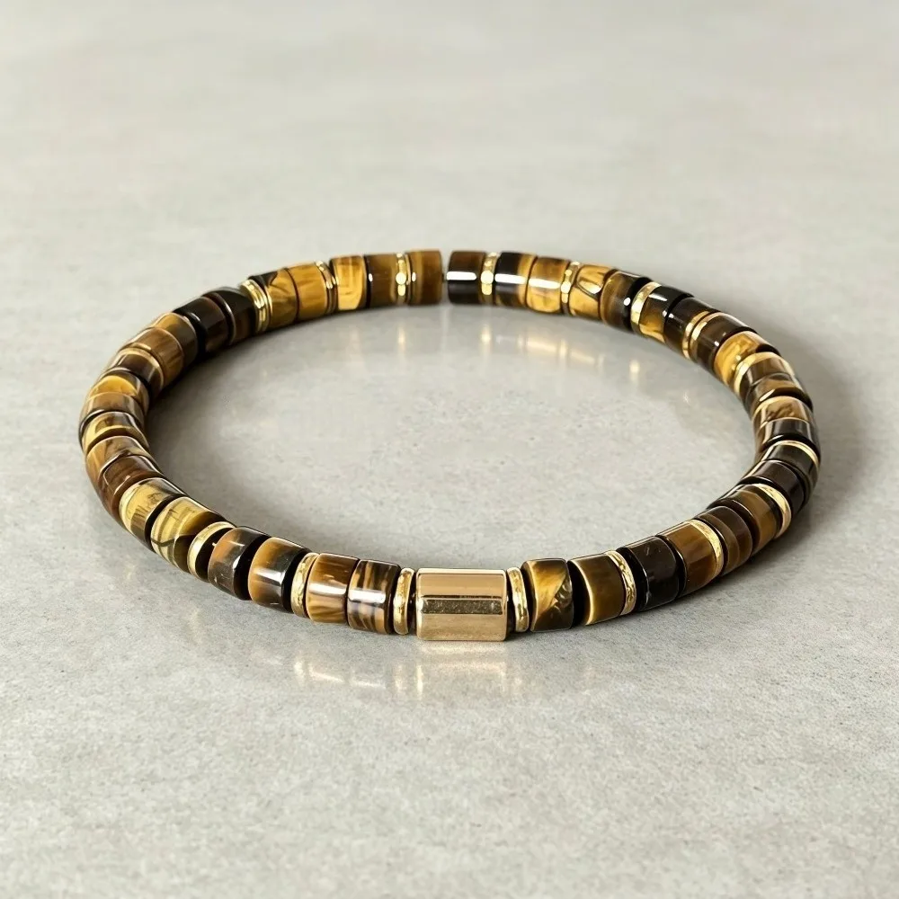Golden Spacer Tube Bead Stretch Bracelet Blue Yellow Chunky Men Stone Bracelet Portable Enjoyable To Handle Beaded Hand Chain