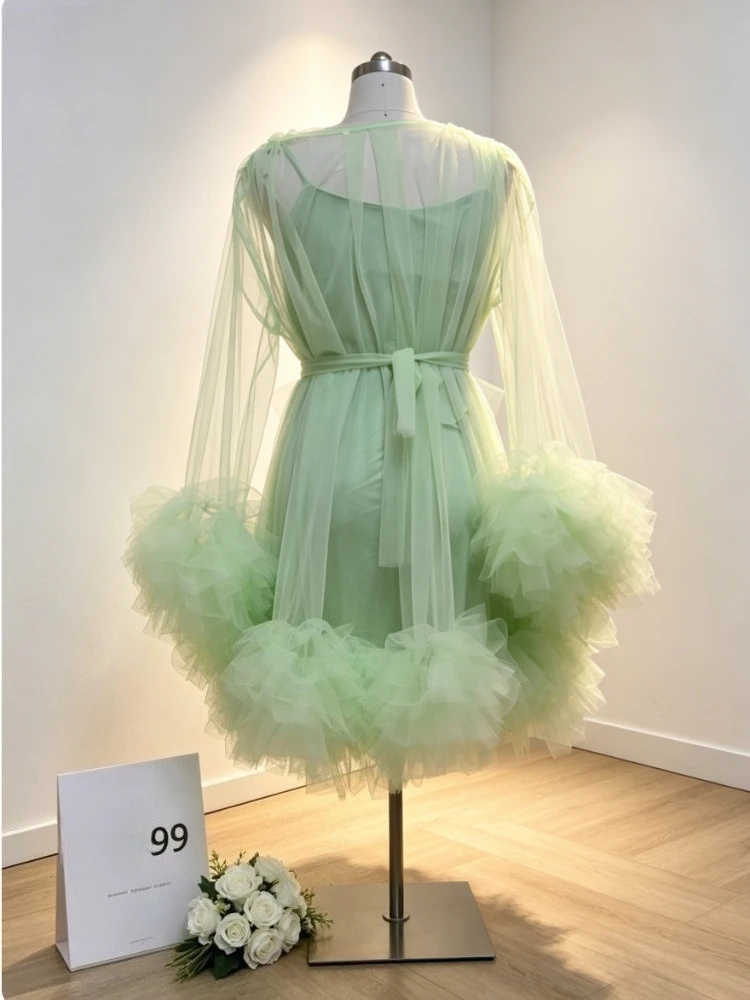 Bride bridesmaid tulle short robe Robe Photo Shoot Maternity Gown Maternity Shower Photography Dress with Lining camisole skirt view 3