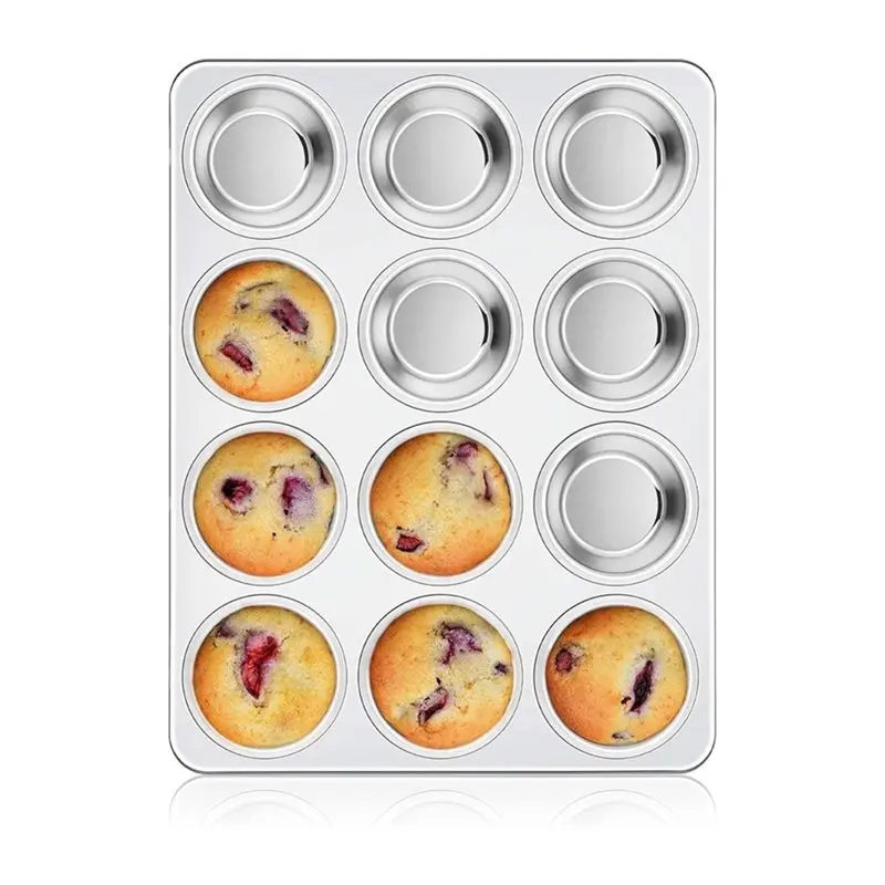 ABXF-Muffin Pan With 12 Cups Stainless Steel Cupcake Tin, Nonstick Metal Egg Bites Tray 13.8