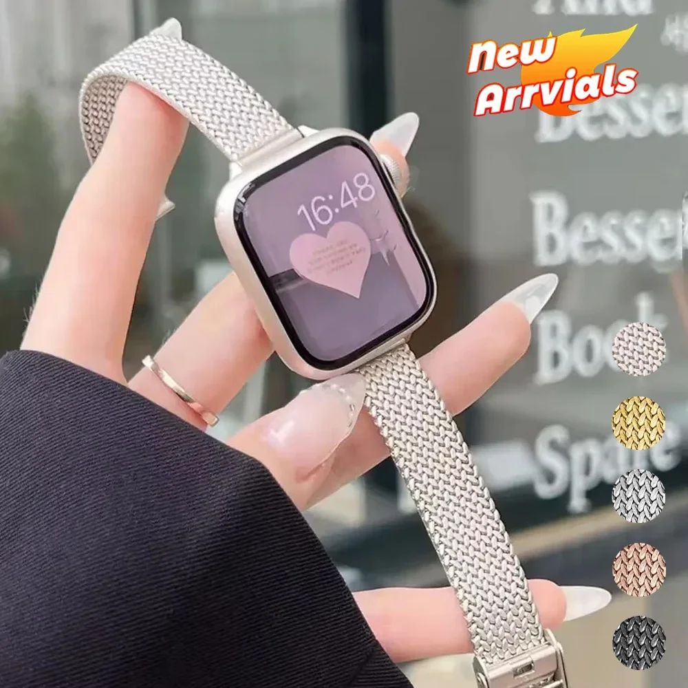 Milanaise-Armband für Apple Watch Band 49 mm 46 mm 44 40 45 41 38 mm Edelstahl-Metallarmband für IWatch Apple Watch 10 9 8 7 SE