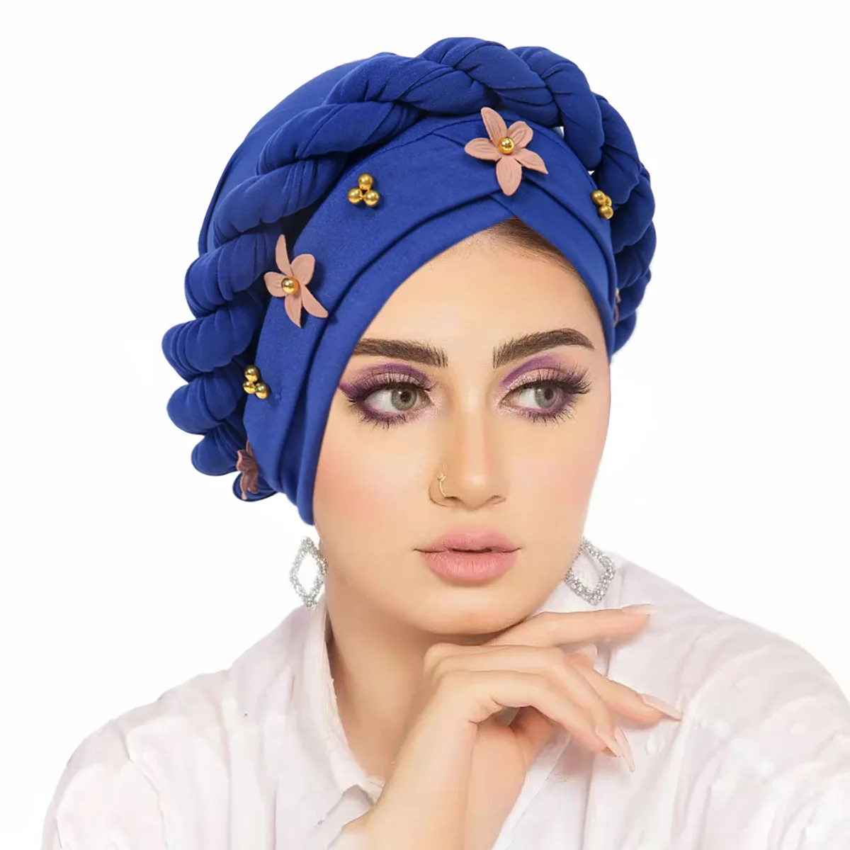 Neue Blume Perlen Chemo Kappe Frauen Muslimischen Geflecht Hijab Turban Indisches Kopftuch Motorhaube Hut Haarausfall Headwrap Schal Turbante Mujer