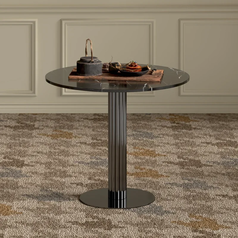 Modern Iron Frame Espresso Dinner Table Compact Size FSC Certified Stable Base with Drawers Sturdy Construction