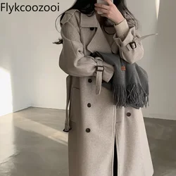 Jesienny Casaco Feminino De Inverno Super Quente Fashion Popularny dwurzędowy sznurowany zagęszczony wełniany płaszcz średniej długości