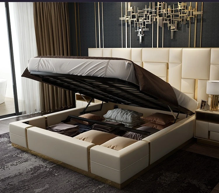 

Superior luxury bed, high-end, double bed, master bedroom, high-end atmosphere, leather, simple and modern