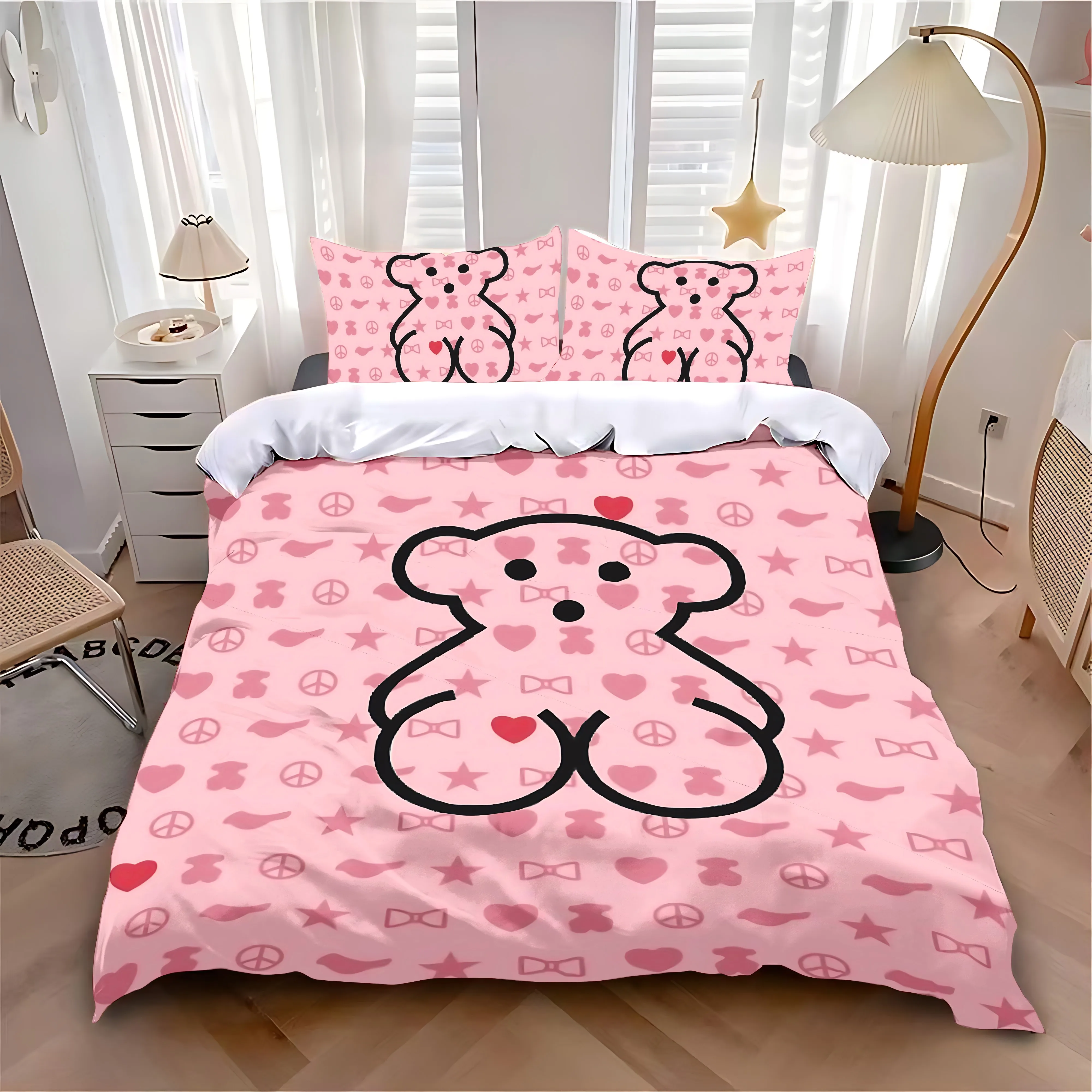 Duvet Cover Pillowcase Bedding Set Hot Luxury T-TOUSES Bear Adult Boy Girl Bedroom Decoration Children Single Double Large Size