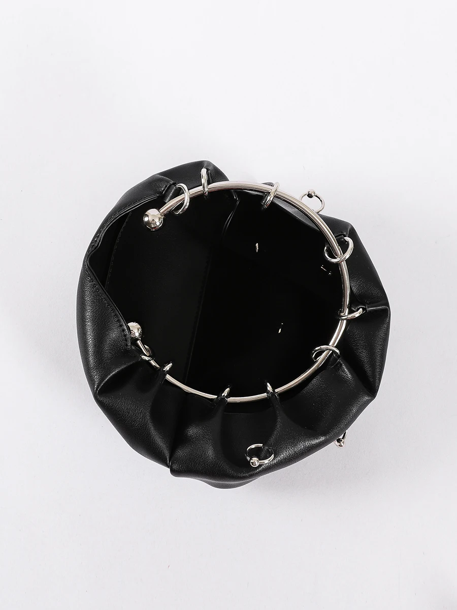 2024 Light Luxury And Fashionable Metal Ring Handle Bucket Shaped Women Bag Fashionable And Personalized Niche Handbag For Women