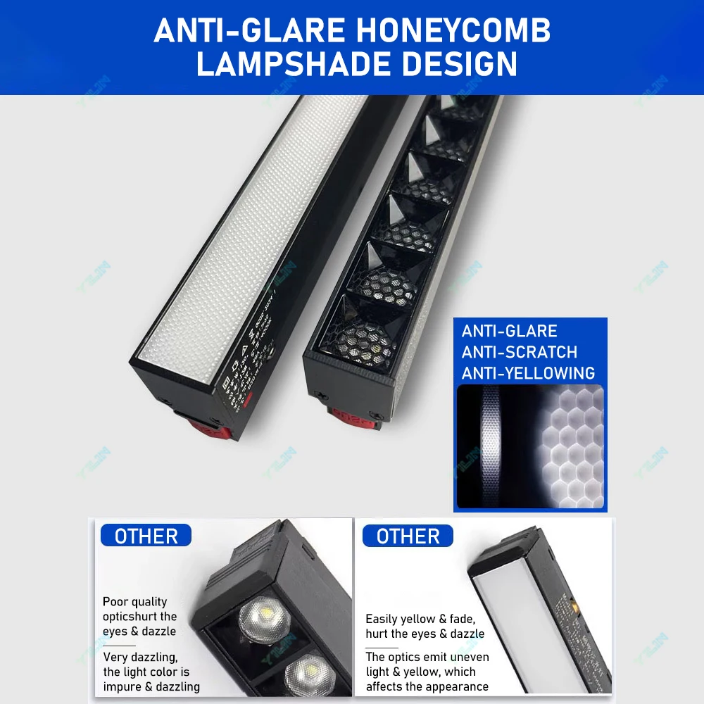 อัพเกรด Anti-Glare Magnetic TRACK Light 48V LED Grille โคมไฟน้ําท่วมโคมไฟเพดานรางรางสายไม่มีไฟหลักการออกแบบแสงสว่าง