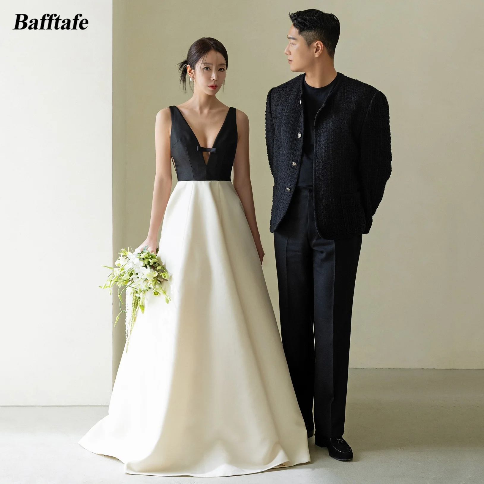 

Bafftafe A Line Satin Korea Bride Party Wedding Dresses V-Neck Corset Formal Bridal Gowns Wedding Photo Shoot Dress Customized