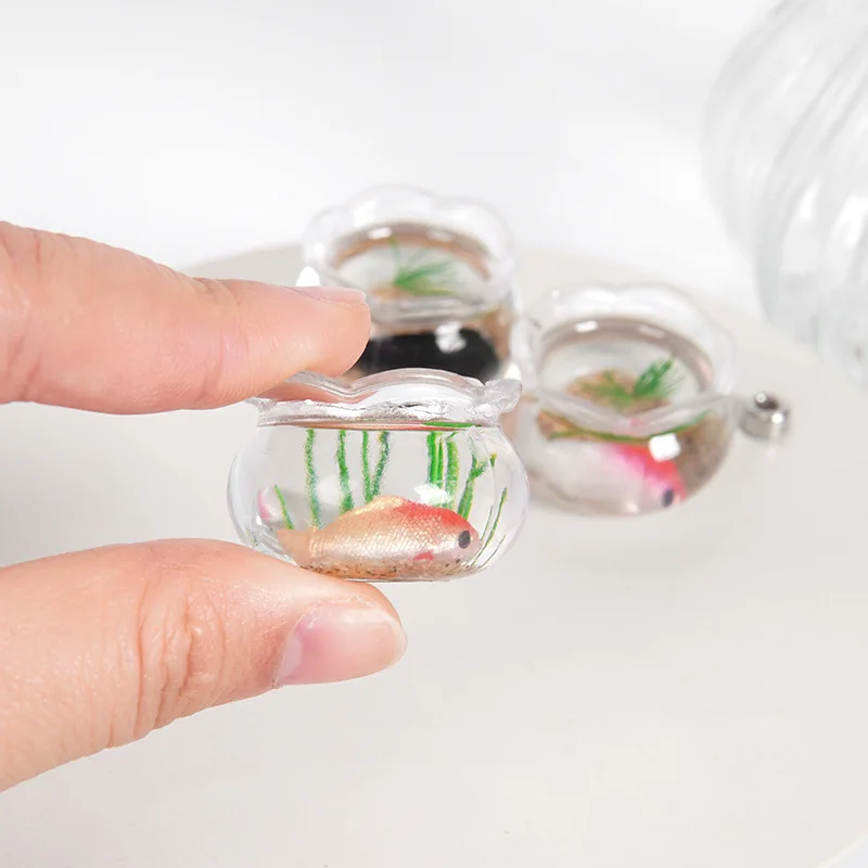 Mini Transparent Bowl with Fish Koi Simulation Bowl Container Model Miniatures Diy Handmade Accessories Play House Decoration