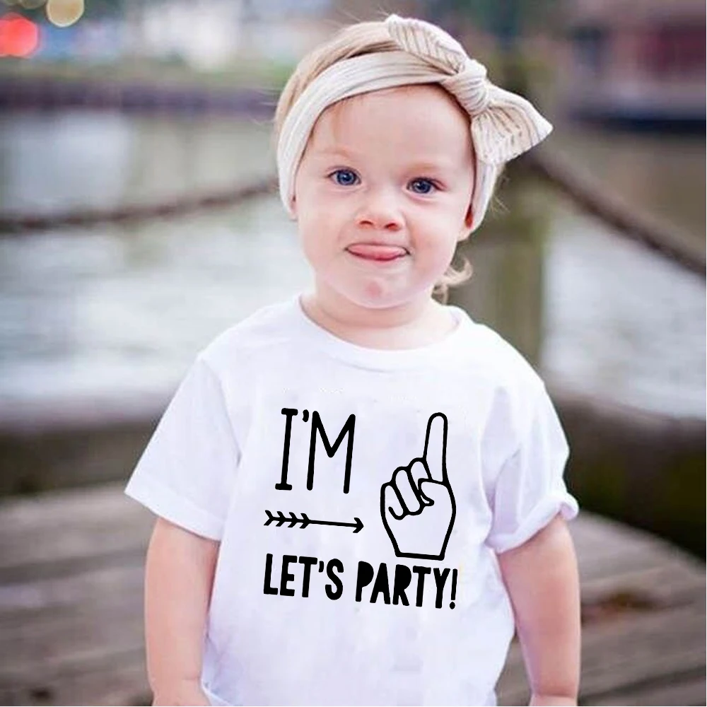 

I'm 1/2/3/4/5 Let's Party Print Kids Funny T shirt Baby Birthday Clothes Boys and Girls Summer White T-shirt