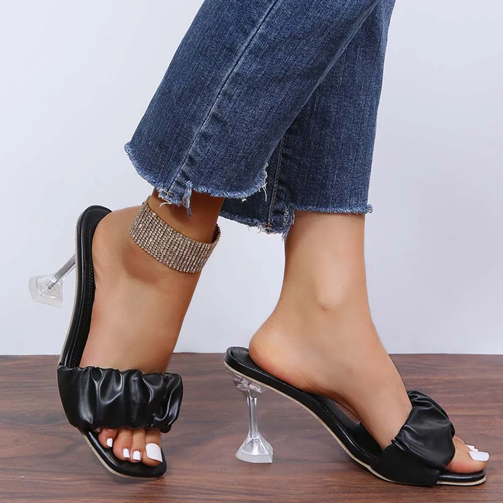 Fashionable Pleated Stilettos Heel Sandals Comfortable Breathable Shoes For Beach Party