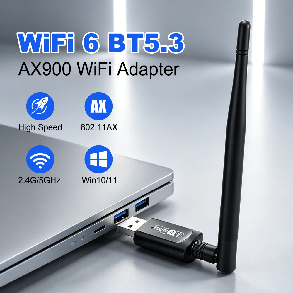 

WiFi 6 AX900 BT5.3 USB WiFi Adapter 2.4G/5GHz WiFi Dongle Drive Free USB for PC Laptop Win10/11