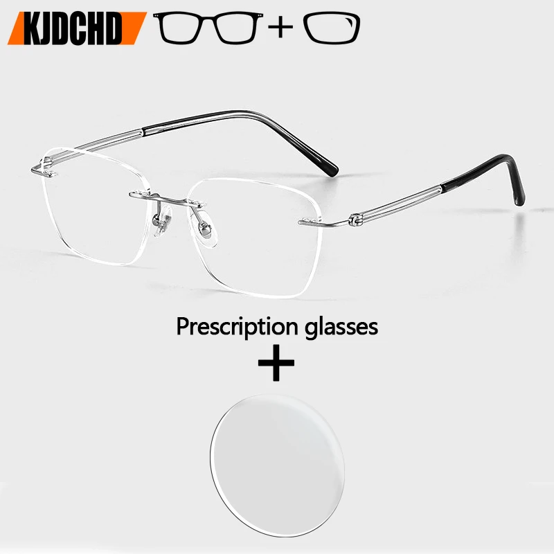 

KJDCHD Высококачественные прямоугольные очки без оправы из чистого титана с защитой от синего света/фотохромные оптические очки для мужчин