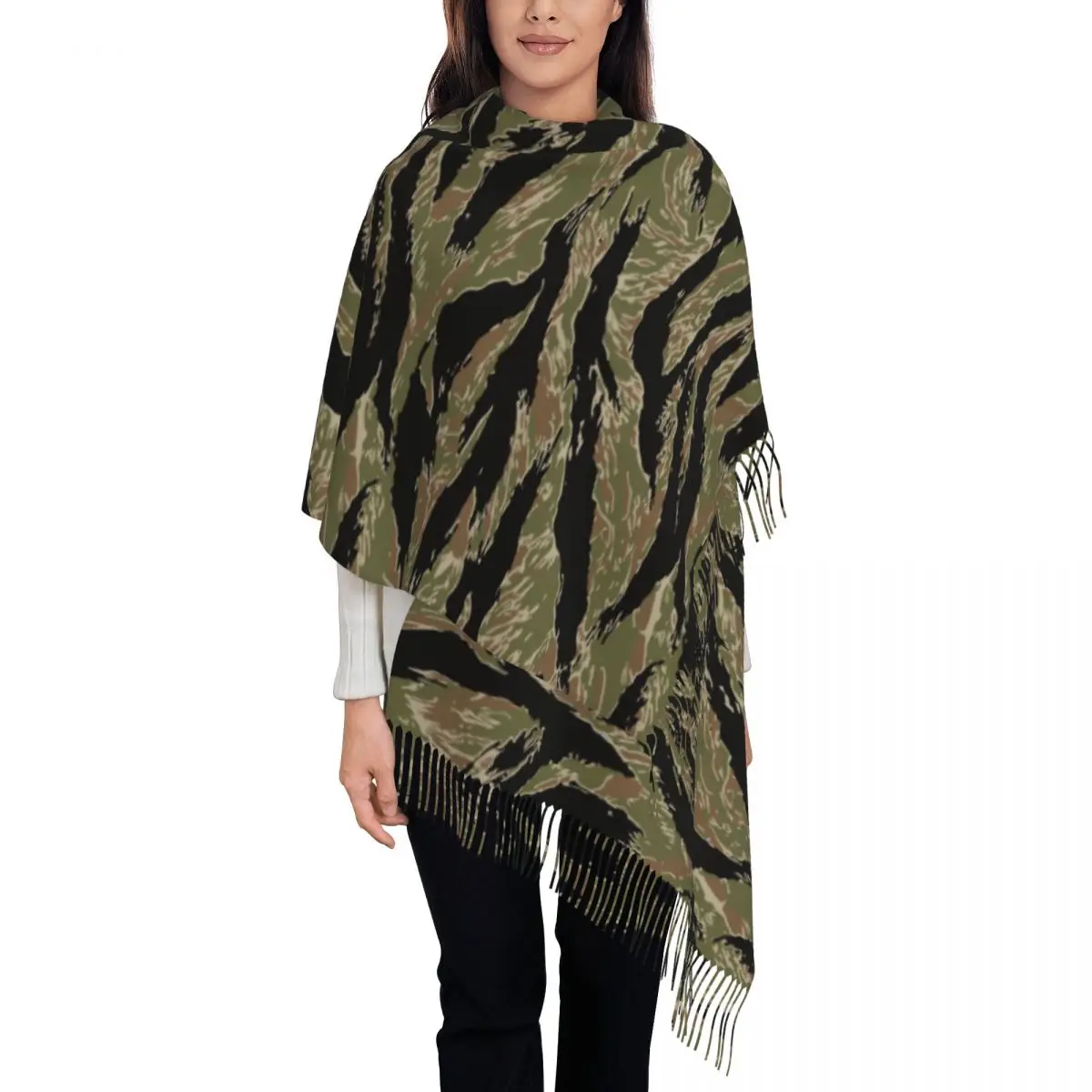 Custom Printed Tiger Stripe Camo Scarf Men Women Winter Warm Scarves Military Tactical Camouflage Shawls Wraps