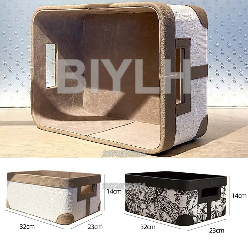 Large Leather Storage Basket For Home Decoration Storage Box Jacquard Pattern Dirty Clothes Basket Portable Storage Box Retro