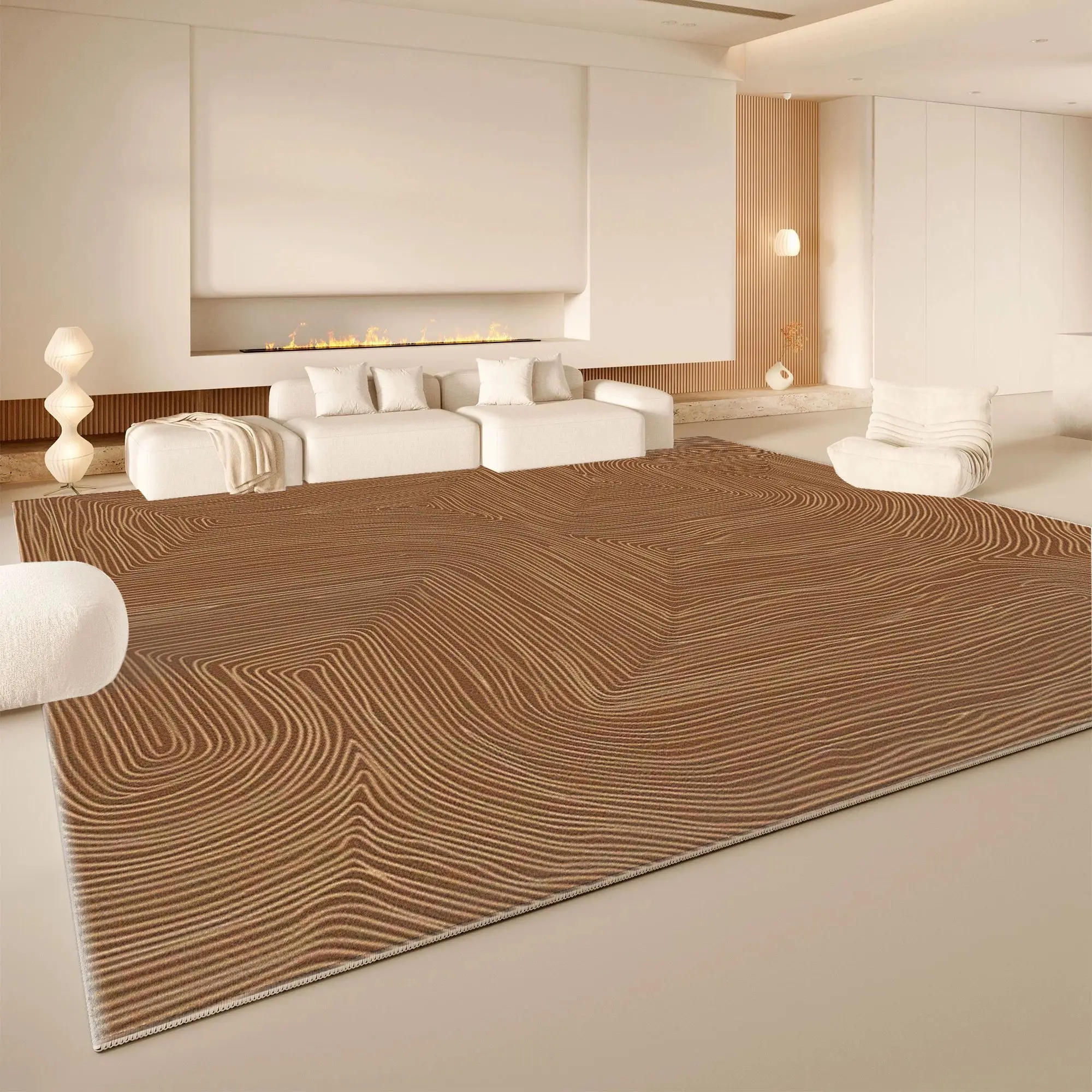VIKAMA Brown Wood Grain Texture Area Rug Non Slip Washable Living Room Carpet Retro Neutral Wabi Sabi Home Floor Rug