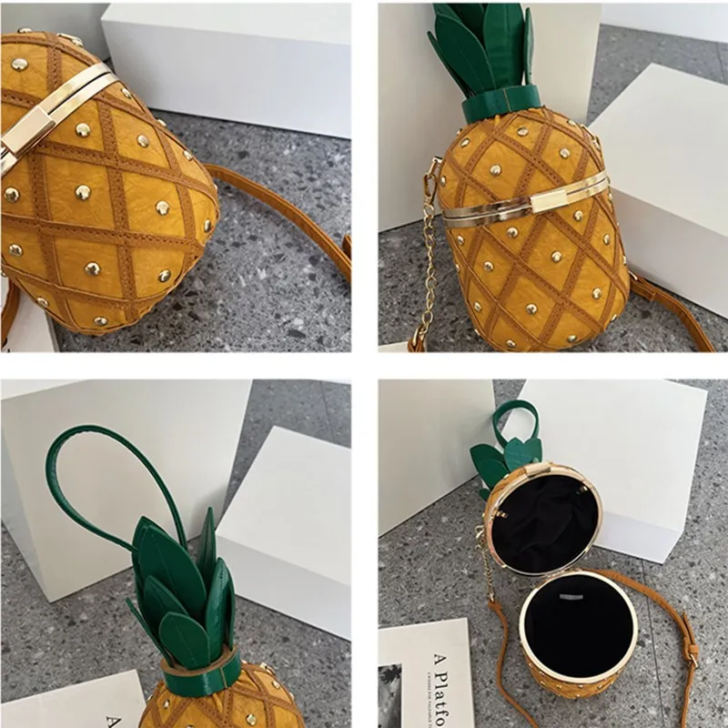 2023 Fashion New Luxury Designer Handbags Pineapple Type Bucket Shoulder Bag For Women Rivet Leather Chain Ladies Crossbody Bag