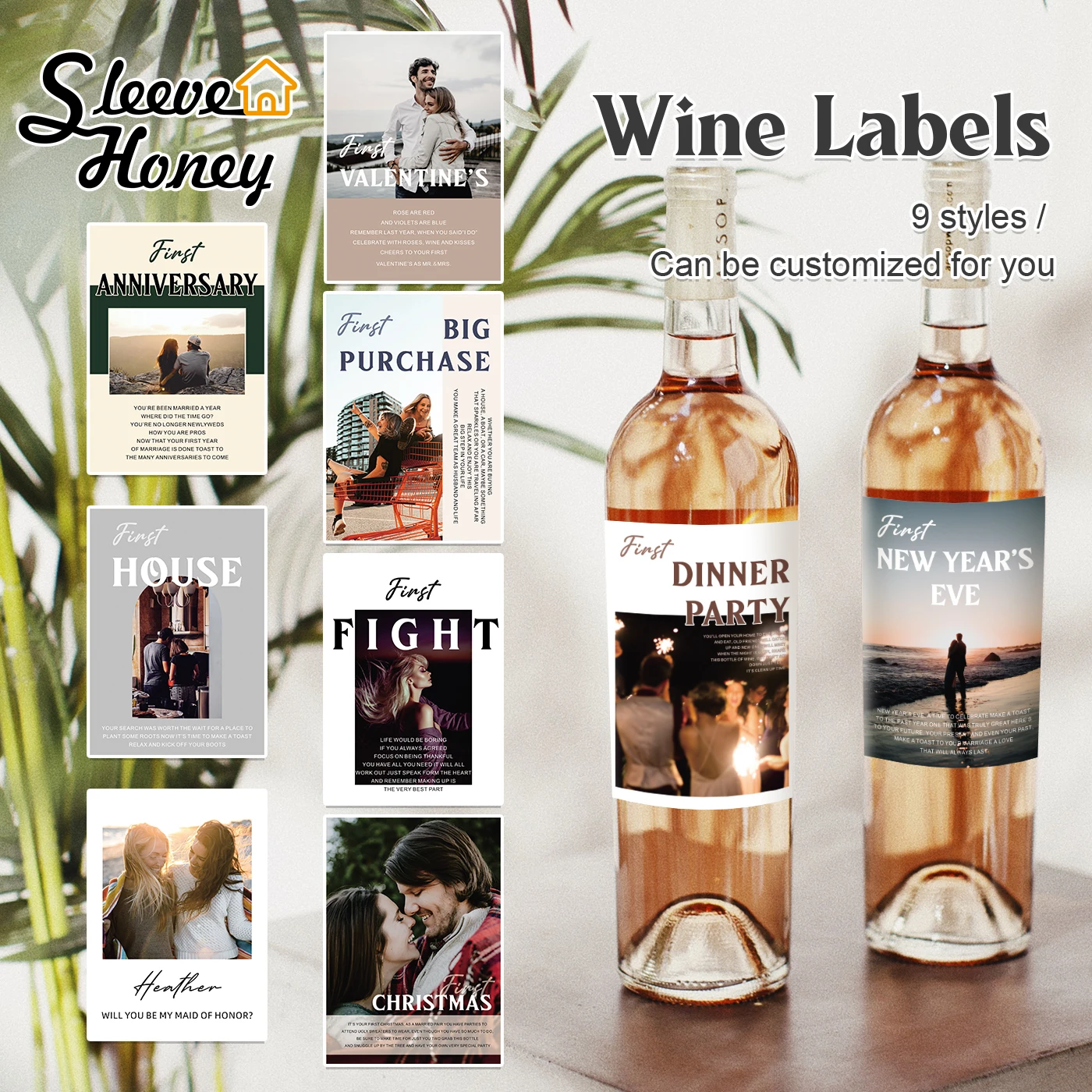 20pcs Customized Wine Label Personalized Photo Celebration Labels Name Text Image Bottle Label Stickers Birthdays Wedding Decor