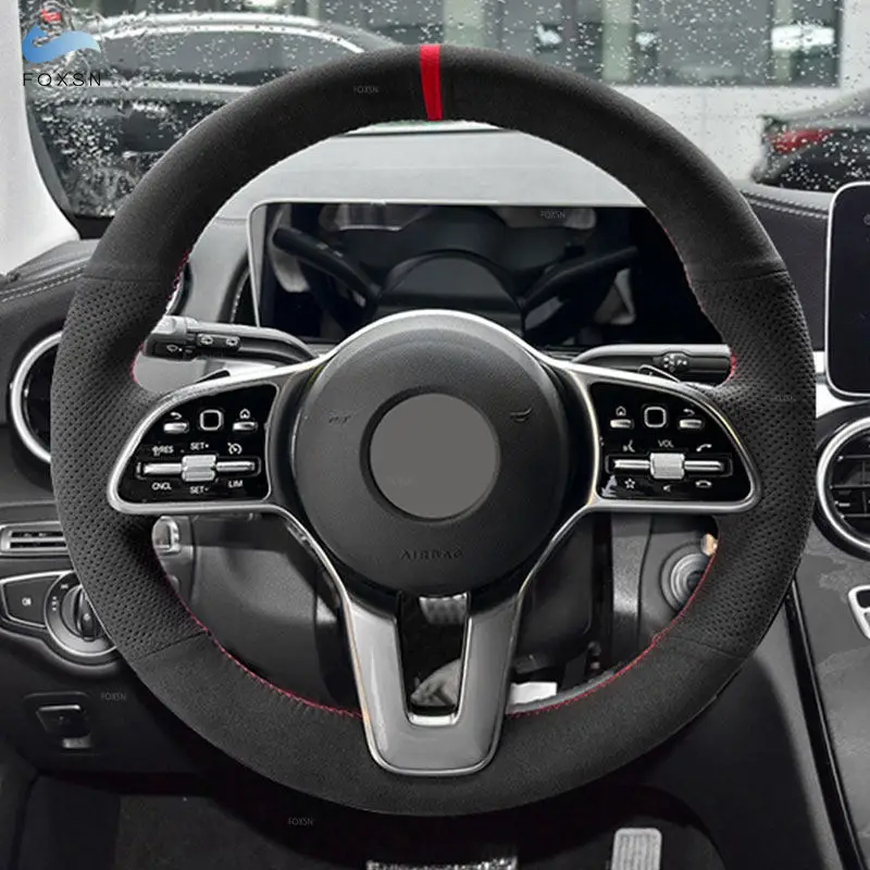 Car Accessories Suede Leather Steering Wheel Cover Trim For Mercedes Benz A C E S G Class W177 W205 W213 W222 W463 2018 2019