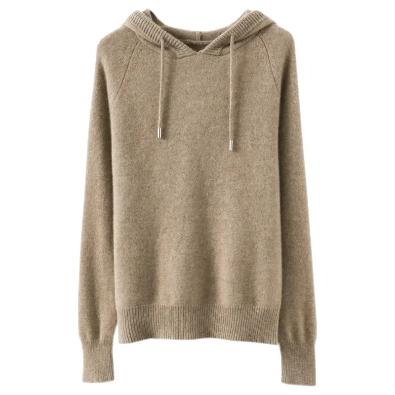 YSZWDBLX Women Pullover Sweater Hooded Jumper Korean Loose Solid Long Sleeve Casual Autumn Winter Thick Warm Knitted Sweaters