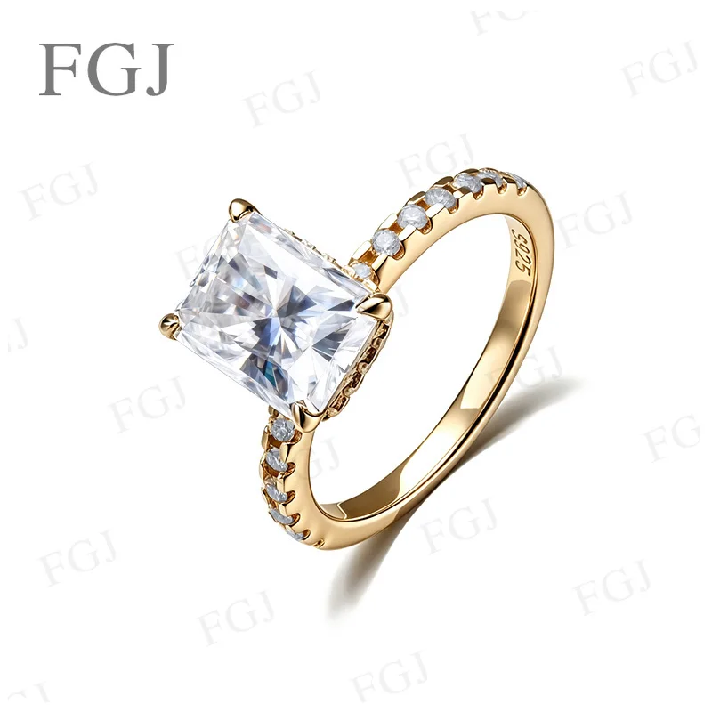 D-Farbiger 3ct Radiant-Schliff Moissanit Verlobungsring aus vergoldetem 925er Sterlingsilber für Damen, individueller Schmuck, GRA-zertifiziert – Detail 1