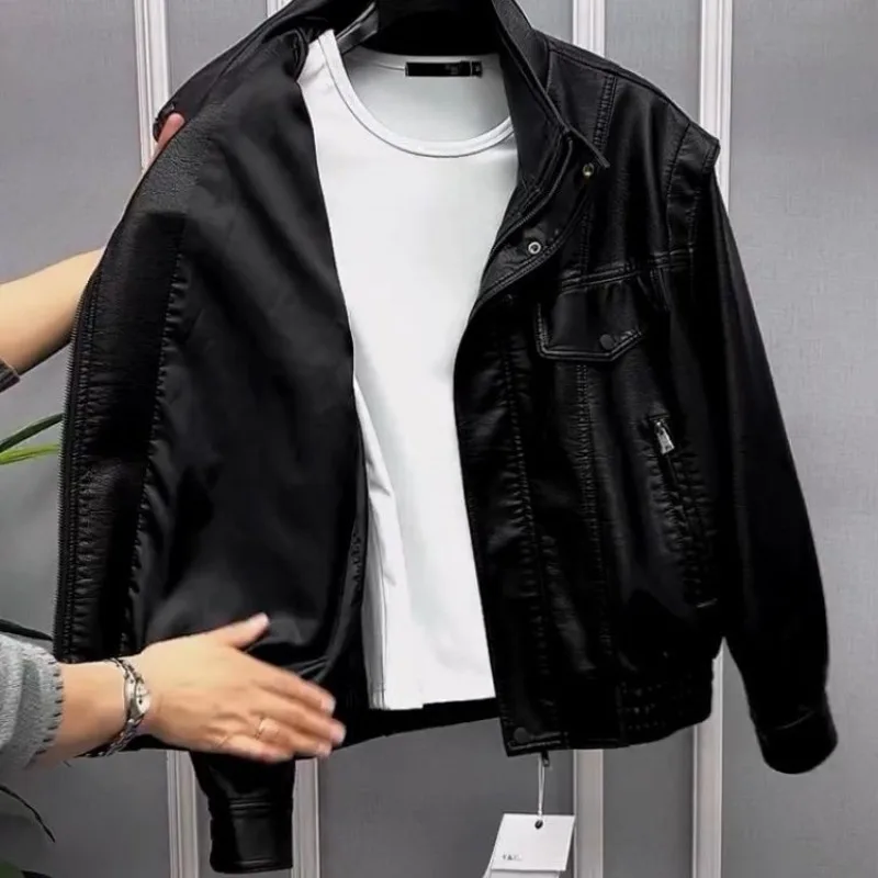 

Men's Trendy Brand Stand-up Collar Men's Leather Jacket Fashionable Versatile Cool Casual Outerwear The Fashion Coat New Autumn