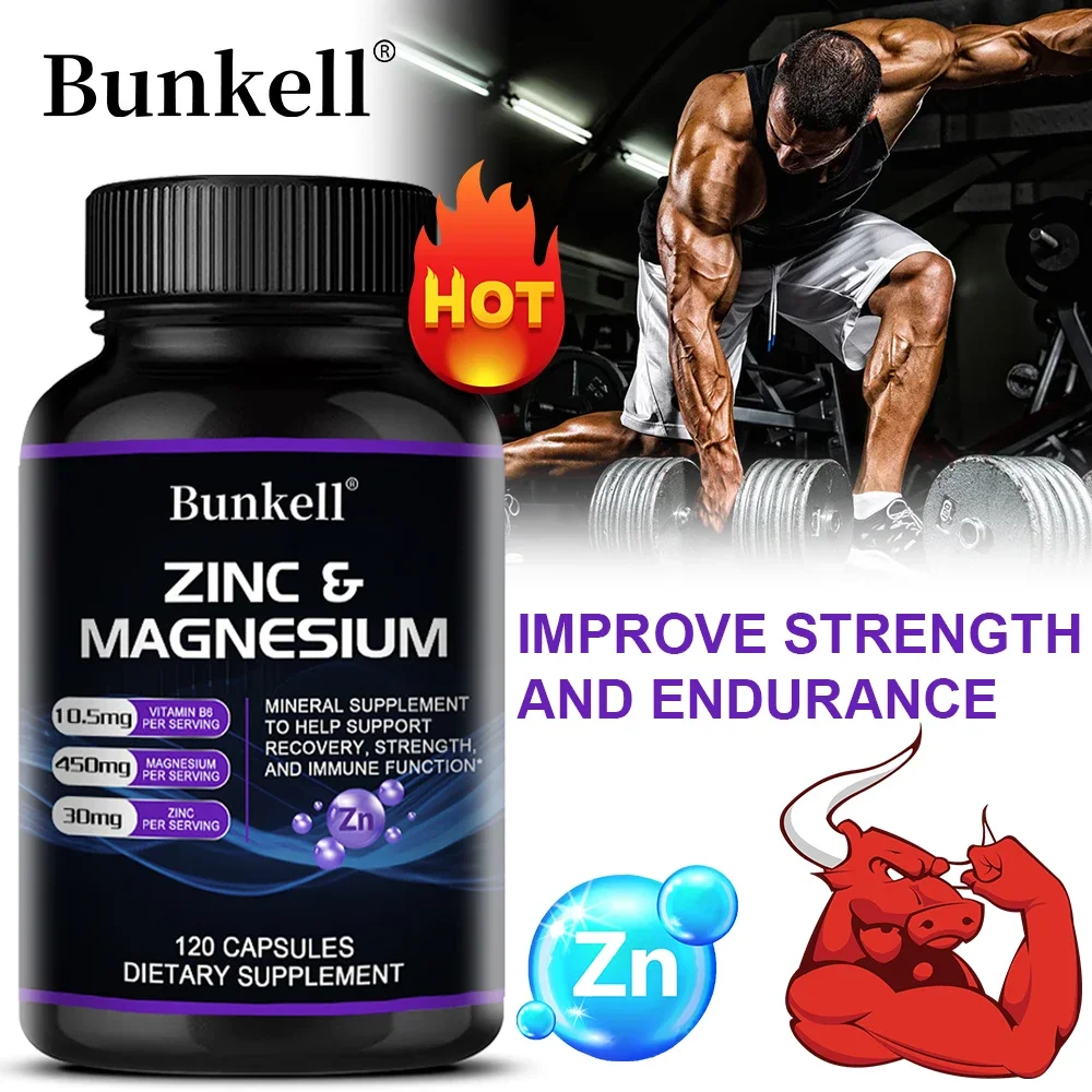 Suplemento de zinc y magnesio: zinc, magnesio y vitamina B6, pimiento negro para alta absorción, inmunidad de fuerza vegetariana