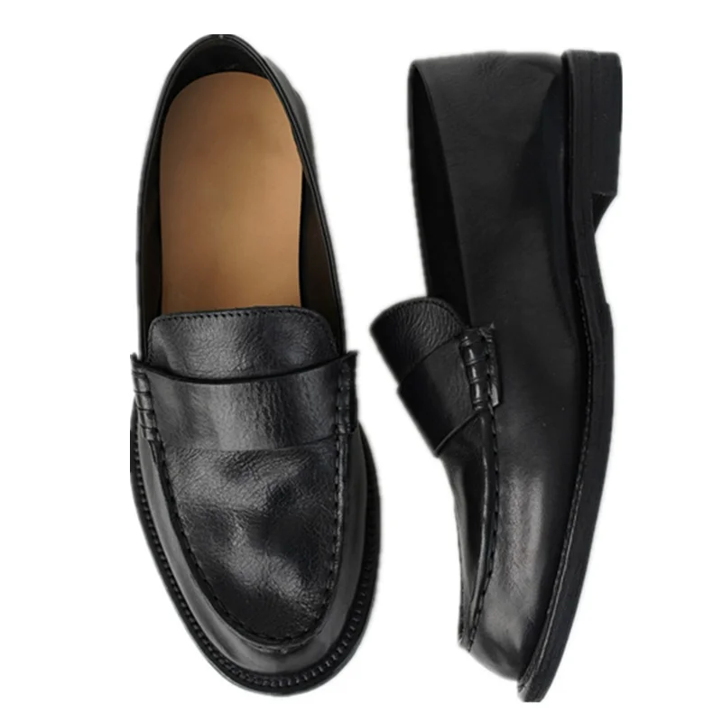 

Withered Top Quality Shoes Women Minimalist Women's Loafers French Retro Washed Cowhide Soft Flat Shoes Women