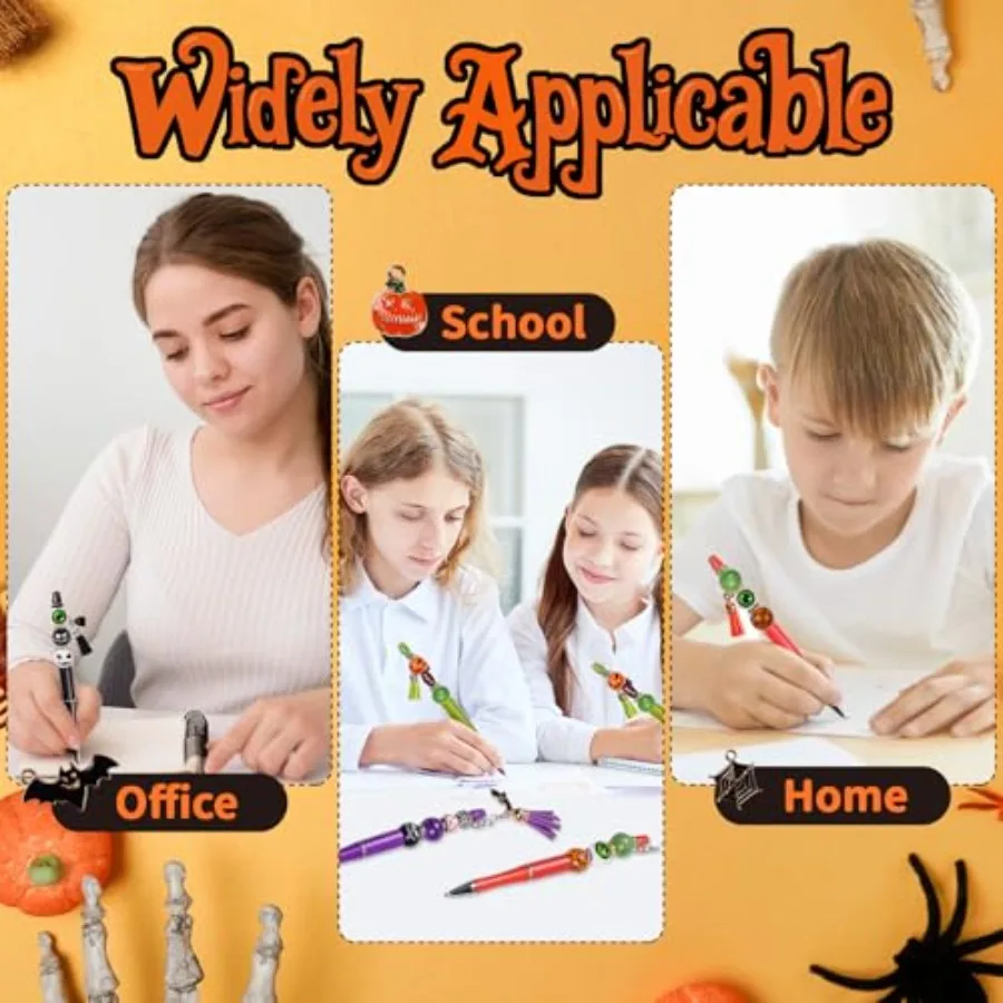 12 قطعة أقلام الهالوين القابلة للخرز أقلام صياغة ذاتية الصنع مع خرز ملون شرابة تعليق الهالوين للبالغين هدايا مكتب المدرسة سوب