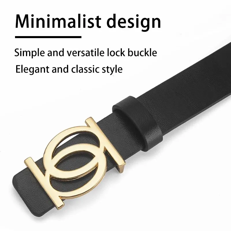 New Women\'s Belt Fashion Golden Buckle Belt Leisure Personalized Double Round Button PU Leather Belt Paired with Jeans Lady Belt