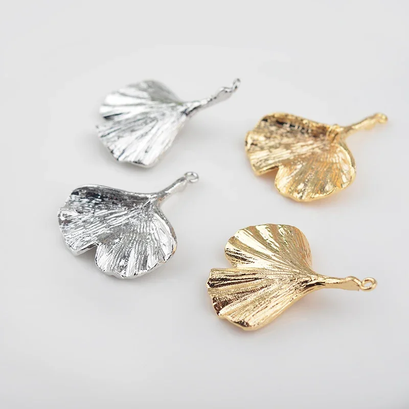 (1605)6PCS 25x30MM 24K Gold Color Plated Brass Ginkgo Leaves Charms Diy Jewelry Findings Earrings Accessories