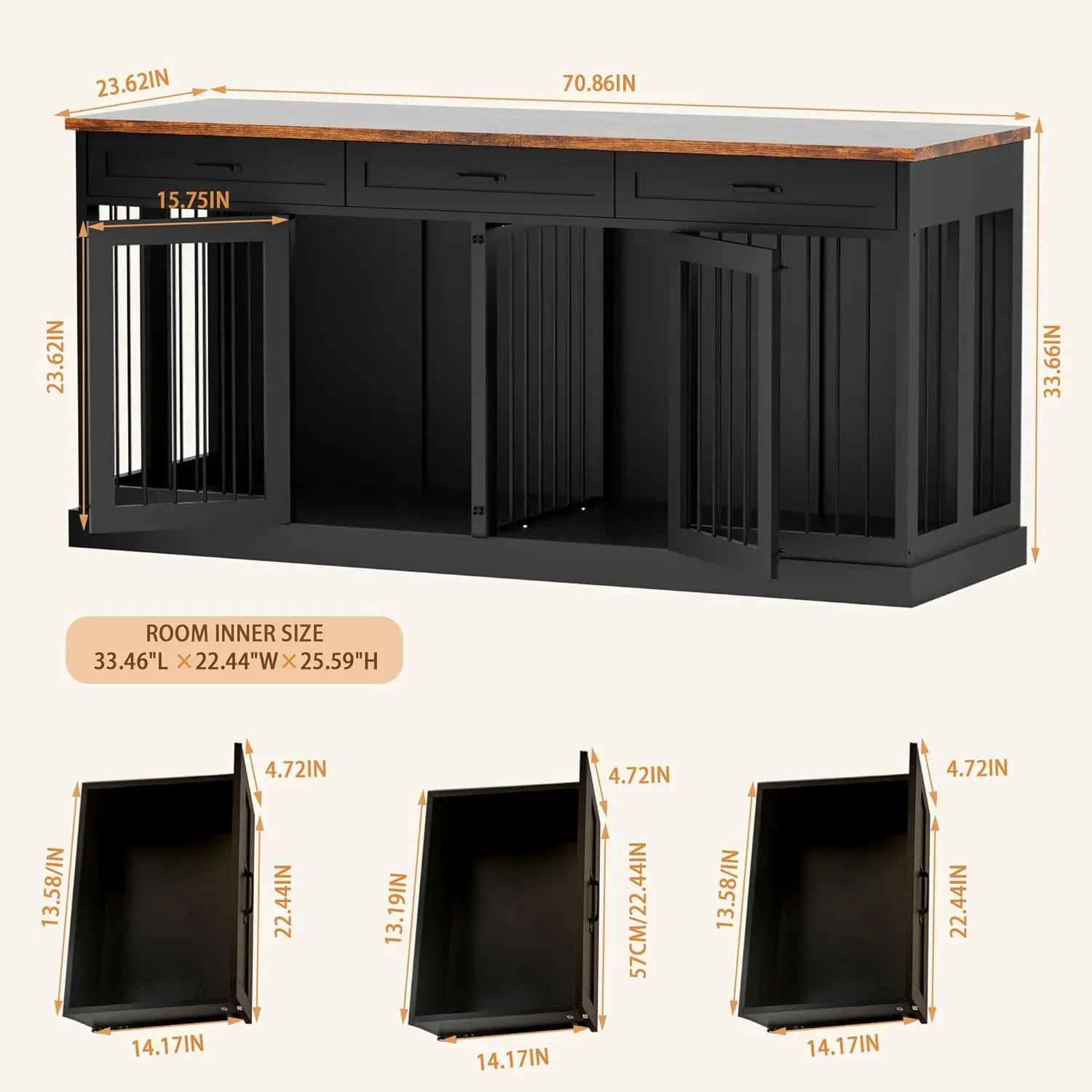 70.9 بوصة أثاث قفص الكلب ل 2 الكلاب قفص كلب مزدوج خشبي شديد التحمل أثاث بيت الكلب حامل تلفاز