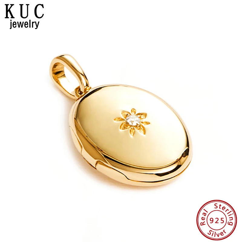 

925 Sterling Silver Original Certificate Starburst CZ Oval Locket Pendant For Women Fine Statement Jewelry